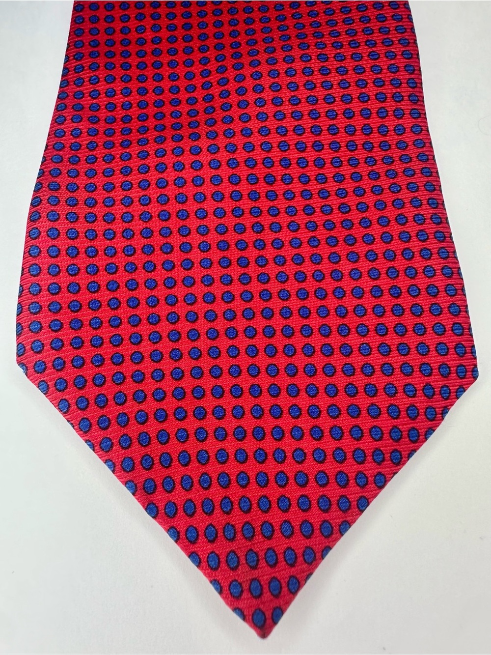 Vintage LAUREN RALPH LAUREN Red & Blue Polka Dot Classic 100% Silk Tie, 3.75” - Picture 8 of 8